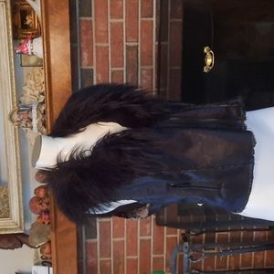 Cache' Black vegan 'leather" Zip front vest with faux fur collar